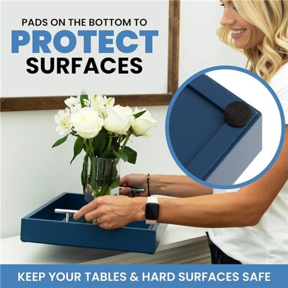 Blue Serving Tray Coffee Table Decorative Tray with Handles for Home Kitchen - Picture 5 of 7